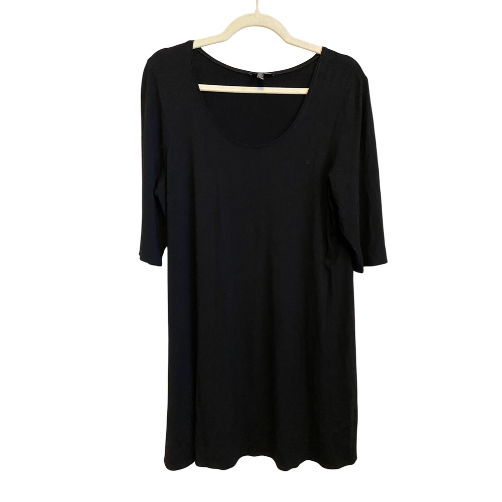 Eileen Fisher Black Viscose Lycra Scoop Neck 3/4 Sleeve Dress Large L/G